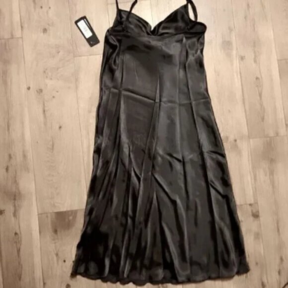 Bebe Cow Neck Satin Black Slip Dress Size M NWT - Picture 2 of 5